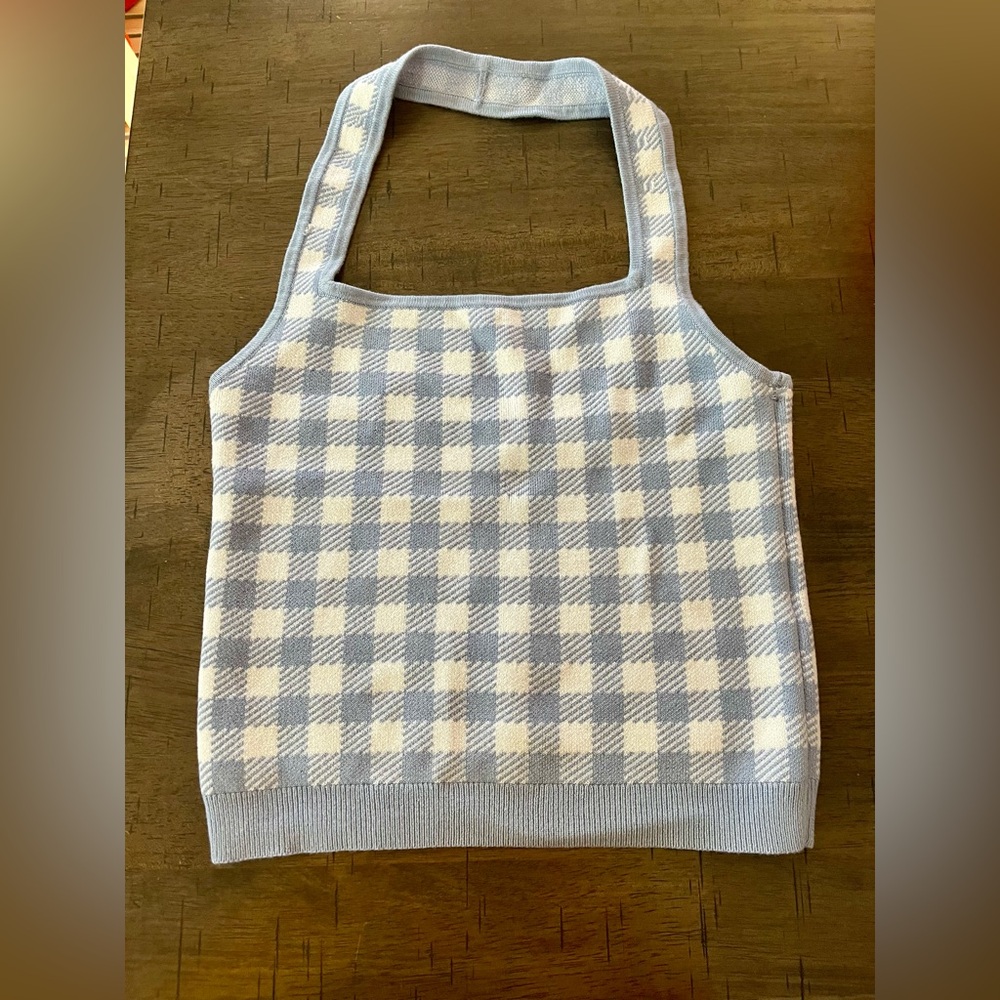 Abercrombie & Fitch Light Blue and White Knit Halter